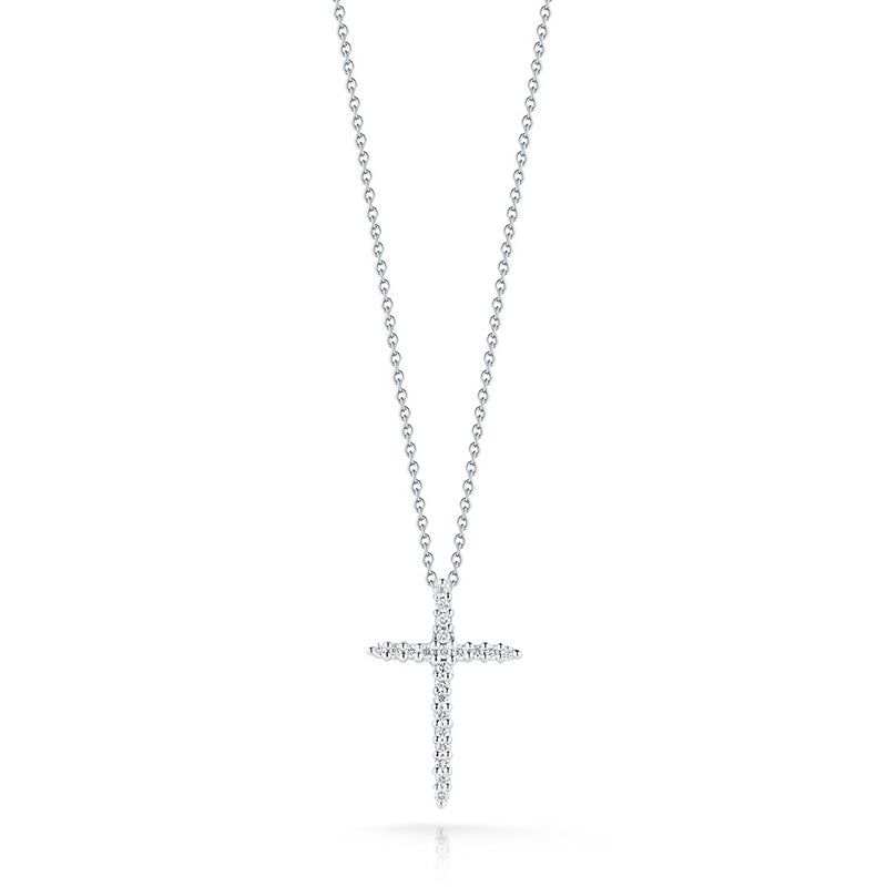 Roberto Coin Tiny Treasures 18K White Gold and Diamond Thin Cross Pendant